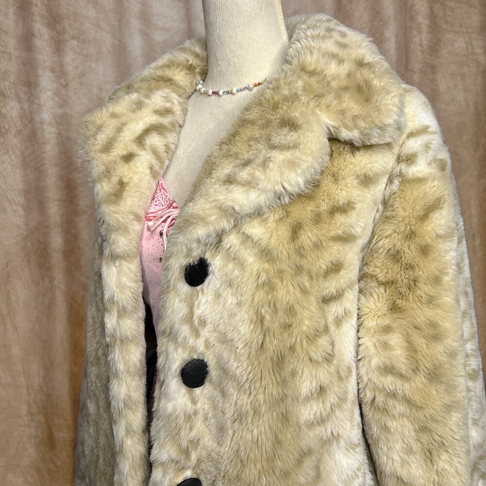 Vintage 90s Leopard Animal Print Faux Fur Coat Fluffy Indie Mcbling Mobwife Euro - Picture 3 of 11
